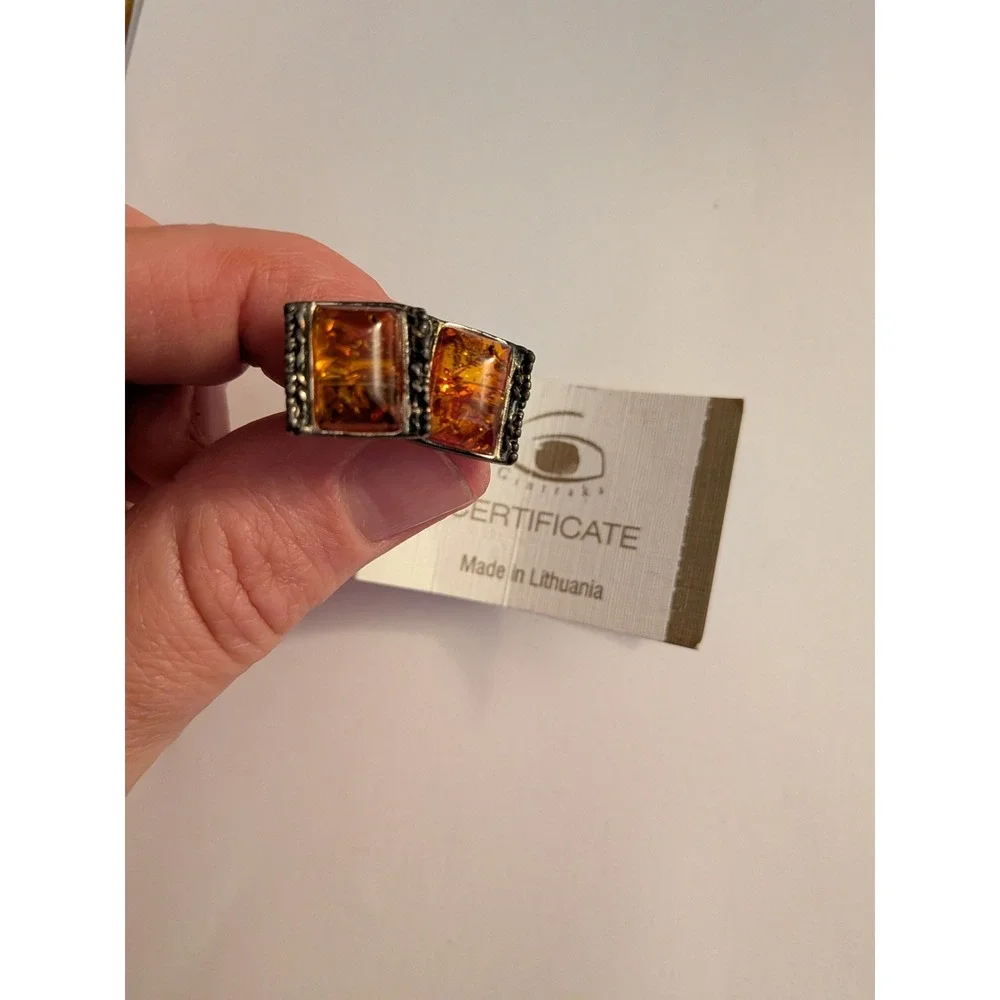 Gintaras Baltic Amber Sterling Silver 925 Cufflinks Made in Lithuania Vintage